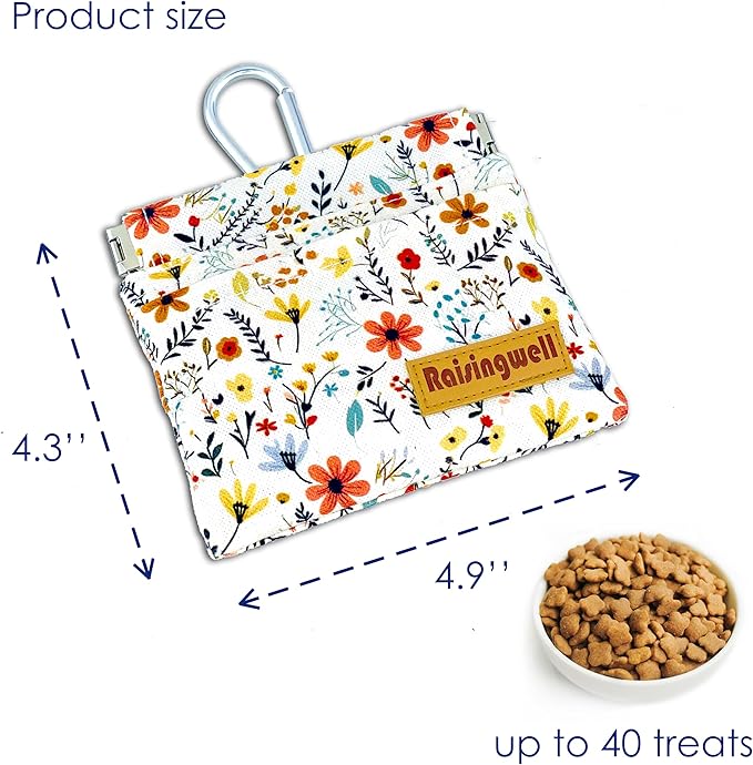 Dog Treat Pouch, Small Cotton Pocket Sized Training Holder, Hand Free Walking Funny Bag with Carabiner, Self-Closing Pet Feed Snack Reward, Behavior Aids for Puppy Travel or Outdoor Use-PurrikoPets