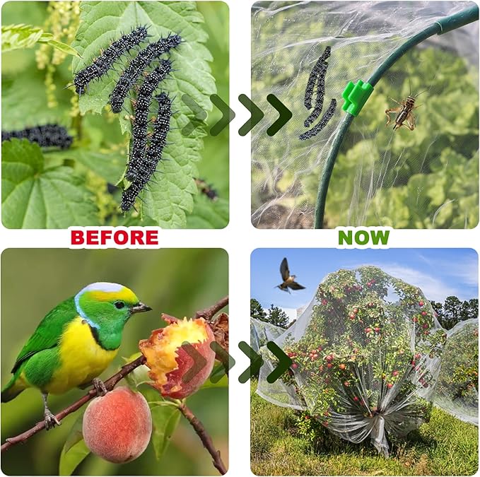 Garden Netting Kit, 10X30 Ft Garden Ultra Fine Mesh Net Bird Barrier Protection with Garden Hoops for Protect Garden Vegetables Flowers Shrubs Fruit Trees Indoors & Outdoors Plant Beds Greenhouse-PurrikoPets