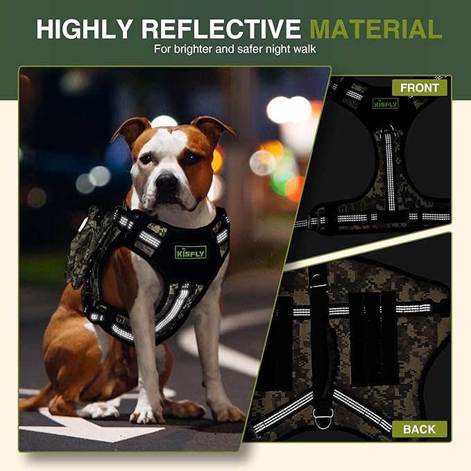 Dog Tactical Harness with Reflective Design, Breathable and Adjustable Tactical Dog Vest, No Choke Harness, Military Grade Gear for Training, Hunting, Outdoor Adventures, Camouflage S-PurrikoPets