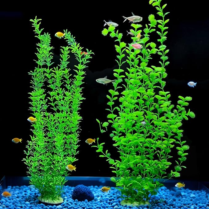 23.6 Inch Tall Aquarium Plants – Large Lifelike Artificial Fish Tank Decorations, Fish Tank Plants Plastic，2 Pcs Adjustable Length, Durable & Safe for Freshwater/Saltwater Aquariums (Green (Style A))-PurrikoPets