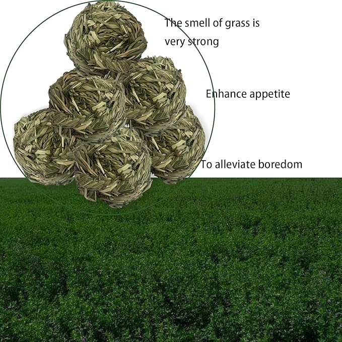 6 Pcs Bunny Timothy Grass Ball Natural Chew Toy Woven Chewing Toys Rabbit Molar Small Animals Teeth Grinding Suitable for Hamster Totoro Gerbils Guinea Pig Squirrel-PurrikoPets