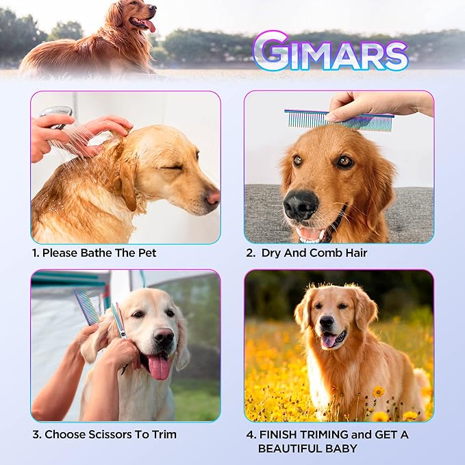 Gimars Professional 4CR Stainless Steel 6 in 1 Grooming Scissors for Dogs with Safety Round Tip, Heavy Duty Titanium Coated Pet Grooming Scissor for Dogs, Cats and Other Animals-PurrikoPets