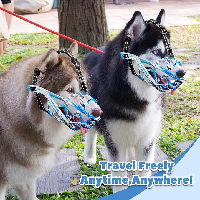 Dog Muzzle for Large Dogs, Medium and X-Large Aggressive Dog, Breathable Basket Muzzles, Suitable for Grooming Trimming Training, Allows Panting Drinking (Camouflage Blue, XL)-PurrikoPets