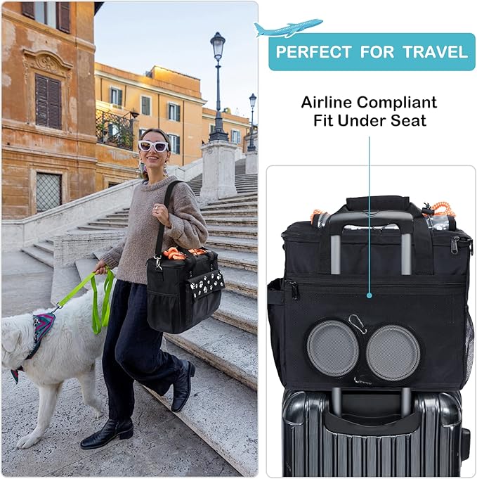 Dog Travel Bag, Airline Approved Dogs Bags for Traveling, 2 Dog 's Food Travel Container and Collapsible Bowls, Weekend Pet Travel Bags-PurrikoPets