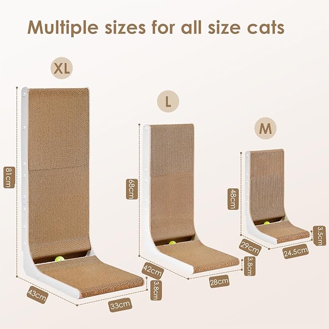 EHEYCIGA Cardboard Cat Scratcher for Indoor Cats, 26.8 Inch L Shaped Vertical Cat Scratching Board with Ball Cat Toy, Large Cat Scratcher Pad, White-PurrikoPets