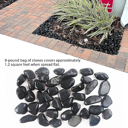 8LB 1"-2" Black River Rocks for Plants, Polished Pebbles for Garden Landscaping, Planters, Aquariums, Vase Fillers – Indoor & Outdoor Decor-PurrikoPets