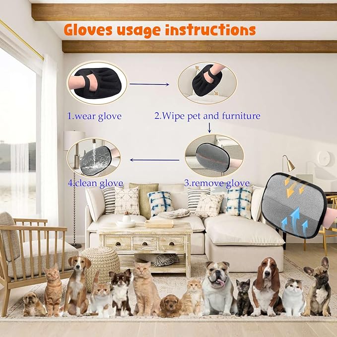 2Pcs Five-Finger Pet Hair Removal Glove for Dogs,Reusable Cat Grooming Gloves,Pet Hair Collector Keychain,Electrostatic Pet Hair Removal Tool for Furniture,Car,Couch,Carpet,Essential Pet Supplies-PurrikoPets
