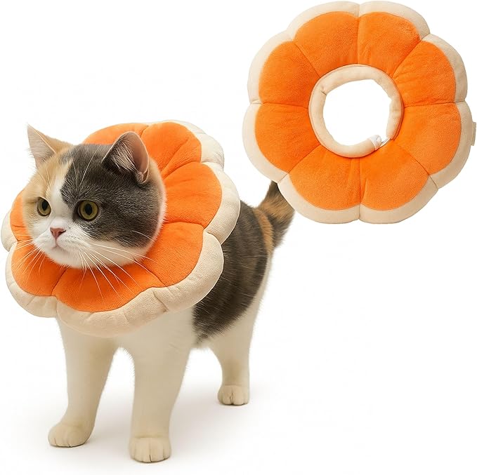 Adjustable Comfy Flower Style Elizabeth Collar for Cats Puppies Soft Recovery Cone Pet Protective Neck Collar (Orange, Medium)-PurrikoPets