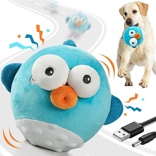 Dog Toys,Rechargeable Crinkle Chew Interactive Squeaky Toy with Jumping Music Moving Ball for Small Medium Large Breed Puppy Toys to Keep Pets Busy (Puffer)-PurrikoPets