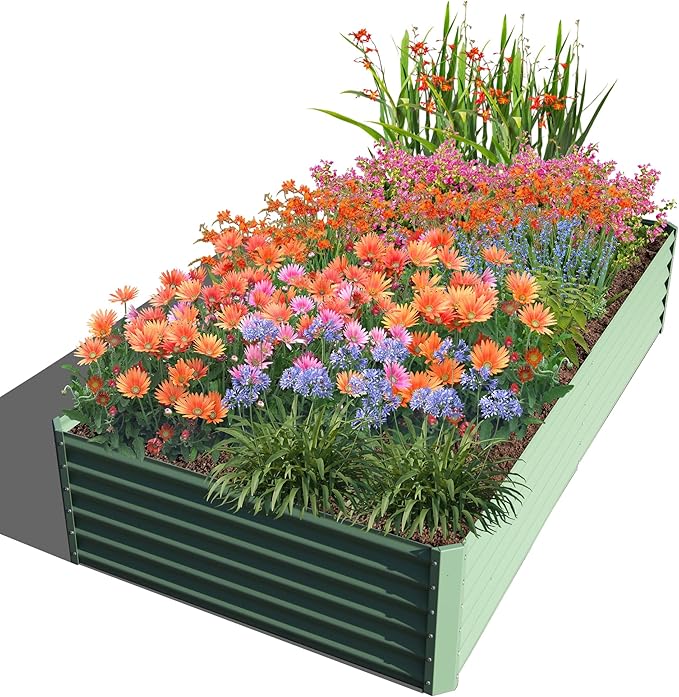 Domi Raised Garden Beds Outdoor, 8x4x1.5Ft Thickening Tall Metal Rectangular Deep Root Box Planter for Vegetables, Flowers, Herbs, and Succulents 1.5" Deep w/ 342 Gallon Capacity - Green-PurrikoPets
