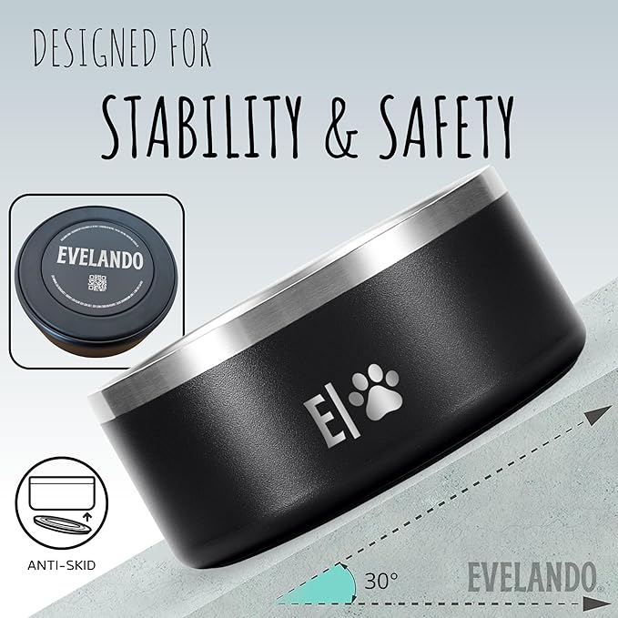 EVELANDO® Premium Dog Food Bowl 32 oz Stainless Steel 4 Cups Small Medium Dog Bowls Non Slip & BPA-Free S M L Pet Water Bowl Platos para Perros Indoor Outdoor Pet Dish Feeder Water and Food Dish-PurrikoPets