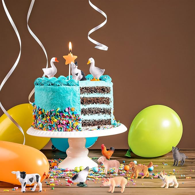 16Pcs Small Animals Figures, Realistic Farm Animals Toys for Cupcake Toppers, Learning Educational Toys, Birthday Party Favors Gift for Kids-PurrikoPets