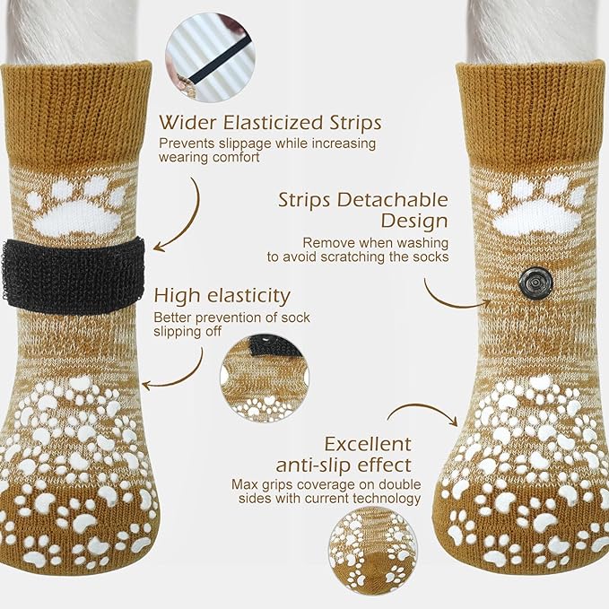EXPAWLORER Anti Slip Dog Socks to Prevent Licking Paws, Dog Shoes for Hot Pavement, Dog Booties for Small Medium Large Senior Dogs, Traction Control Boots & Paw Protectors for Hardwood Floors-PurrikoPets