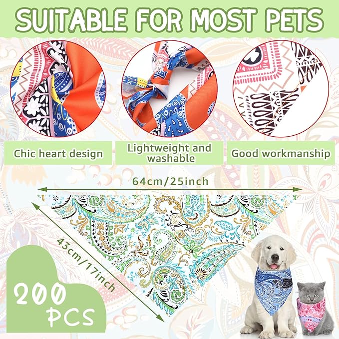 100 Pcs Dog Bandanas Bulk Pet Bibs Colorful Triangle Scarf Pet Bandanas for Medium Large Dogs Spring Summer Birthday Costume Decoration (Paisley)-PurrikoPets