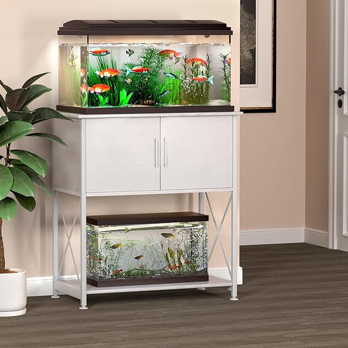 20-29 Gallon Aquarium Stand Metal Frame Fish Tank Stand with Cabinet Storage, for 20 Gallon Long Aquarium,30.7" L*16.5" W Tabletop,330LBS Capacity White PG01YGW-PurrikoPets