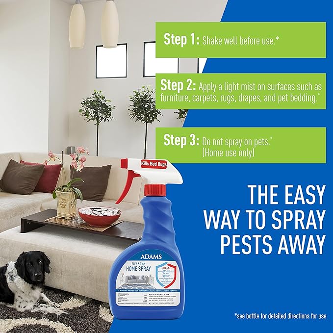 Adams Flea & Tick Home Spray with Precor, Kills Fleas, Flea Eggs, Flea Larvae, Bed Bugs, Ticks, Ants, Cockroaches, Spiders, Mosquitoes And Many Other Listed Nuisance Pests In The Home, 24 Fl Oz-PurrikoPets