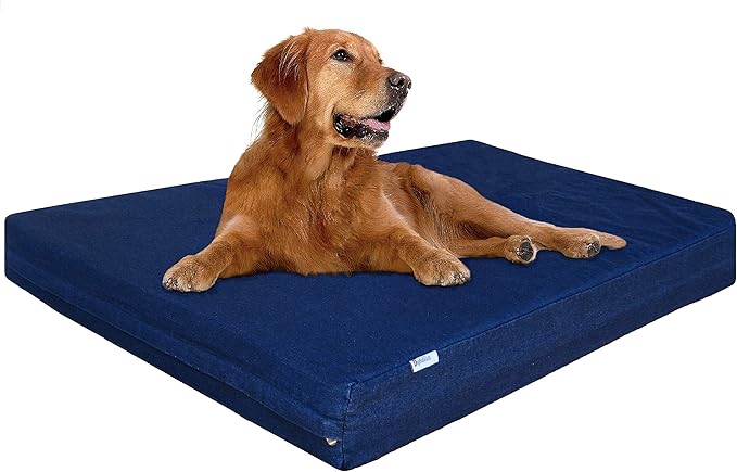 Dogbed4less Extra Large Orthopedic Memory Foam Dog Bed for Large Dogs with Durable Waterproof Internal Case, Removable Washable Denim Cover and Bonus Pet Bed Cover, 47X29X4 Fits 48X30 Dog Crate, Blue-PurrikoPets