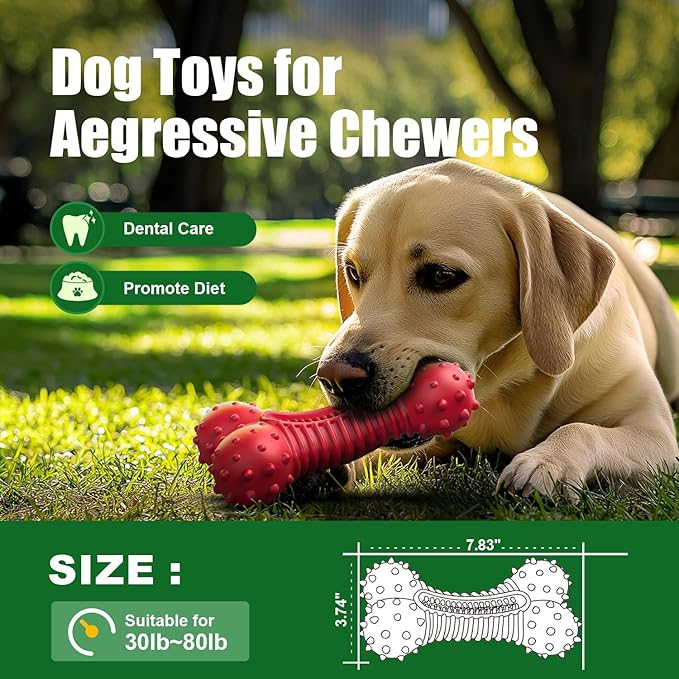 Dog Toys for Aggressive Chewers, Dog Chew Toys for Medium Large Dogs, Durable Natural Rubber Dog Toys with Bacon Flavor, Indestructible Dog Toy, Red-PurrikoPets