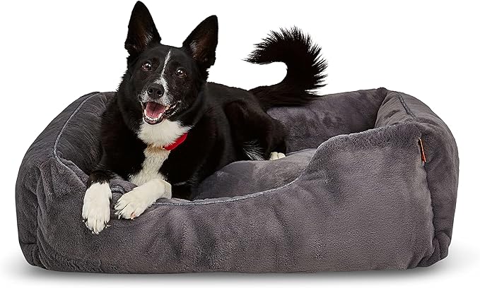 FUZI Luxury Aesthetic Dog Bed for Large Dogs with Washable Cover, Pet Couch, Pet Bed with Sides, Non-Slip Bottom, Soft and Durable Calming Dog Bed, Large 35.6x28.5x9.5 Dark Grey-PurrikoPets