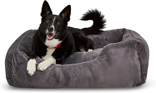 FUZI Luxury Aesthetic Dog Bed for Large Dogs with Washable Cover, Pet Couch, Pet Bed with Sides, Non-Slip Bottom, Soft and Durable Calming Dog Bed, Large 35.6x28.5x9.5 Dark Grey-PurrikoPets