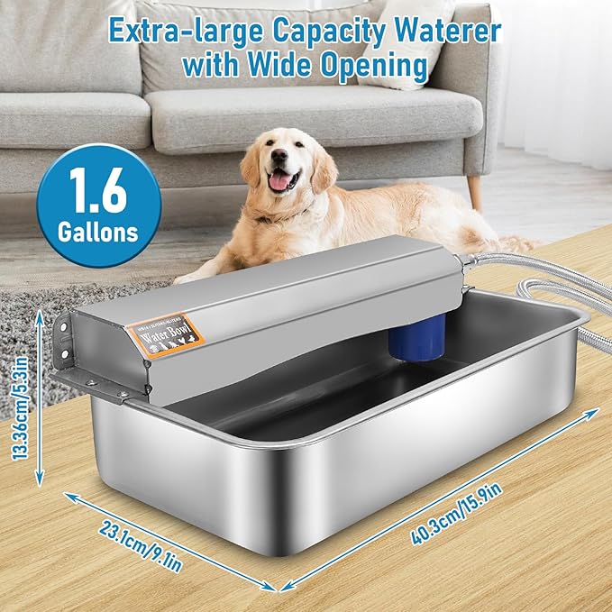 6L Automatic Dog Water Dispenser Bowl for Large Dogs, 304 Stainless Steel Wall Mounted Pet Waterer with Float Valve, Self-Filling Outdoor Water Trough for Pets/Livestock-PurrikoPets