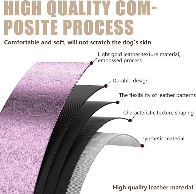 AirTag Dog Collar - Leather Dog Collar with Airtag Holder | IP68 Waterproof AirTag Holder with Metal Buckle, Comfortable GPS Dog Collars Tracker for Medium Large Dogs (Rose Gold, XL)-PurrikoPets