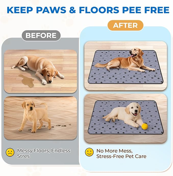 Fostanfly Non-Slip Washable Pee Pads for Dogs, 2 Pack Large 63"x63" Ultra-Absorbent and Leak-Proof Reusable Potty Training Pads for Dogs and Cats Puppy Pads-PurrikoPets