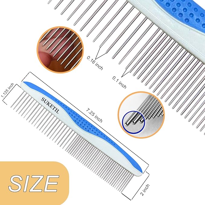 Dog Grooming Comb for Matting, Dog combs for grooming matting, Dematting Comb for Dogs and Cat with Stainless Steel Teeth & Non-Slip Handle (Style 1- Blue)-PurrikoPets