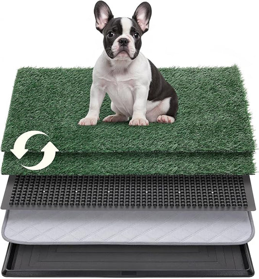 Dog Grass Pad with Tray, 30"x20" Medium Grass Pad for Dogs Potty with 2pcs Artificial Grass, Indoor Dog Litter Box for Balcony Apartment, Realistic, Washable, Less Odor-PurrikoPets