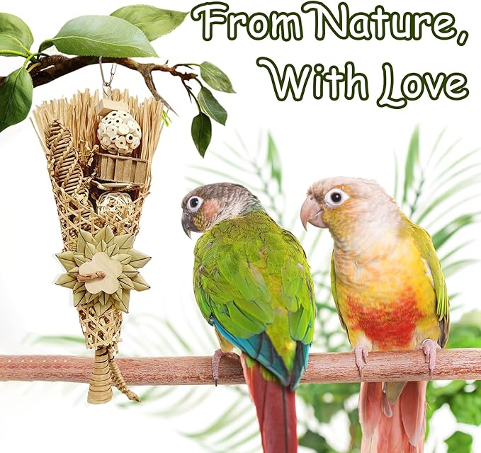 5-Pack Natural Flower Bird Toys – Foraging & Chewing Toys for Parakeets, Cockatiels, Conures & Small Birds – No Plastic, All-Natural Materials-PurrikoPets