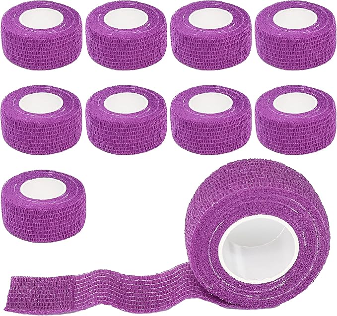 9 Pack 1" x 5 Yards Self Adhesive Bandage Wrap Self Stick Wrap for Ankle, Wrist, Finger, Sports, Breathable Cohesive Vet Tape for Pets (Purple)-PurrikoPets