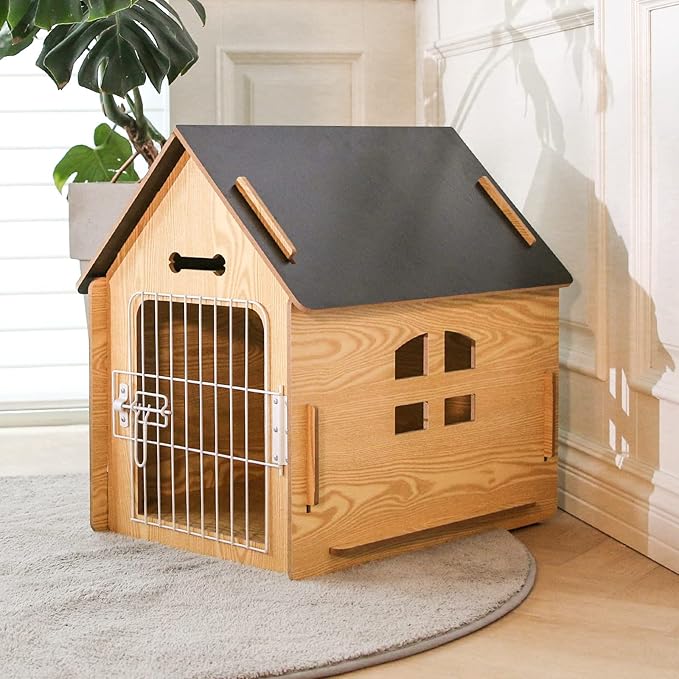 Dog House Indoor for Small Dogs or Cats, Cozy Wooden Design, Small Indoor Bed House, with Air Vents and Elevated Floor Warm Dog Cave-PurrikoPets