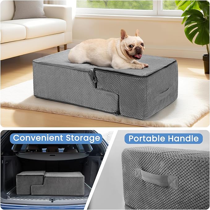 Dog Stairs for Bed 18.5" H, 4-Step Dog Steps for Small Dogs and Cats, Indoor Non-Slip Balanced Pet Stairs are Suitable for Puppy, Older Cat,Gery-PurrikoPets