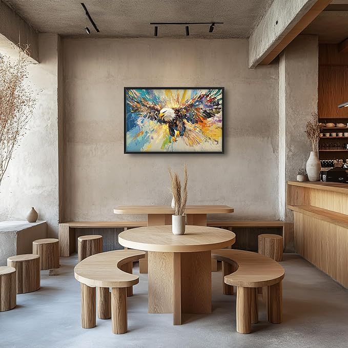 Framed Large Eagle Wall Art, Oversized Bald Wall Decor for Living Room, Colorful Wildlife Animal Canvas Painting Pictures Modern Artwork Home Decoration for Living Room Bedroom Office 36"x24"-PurrikoPets