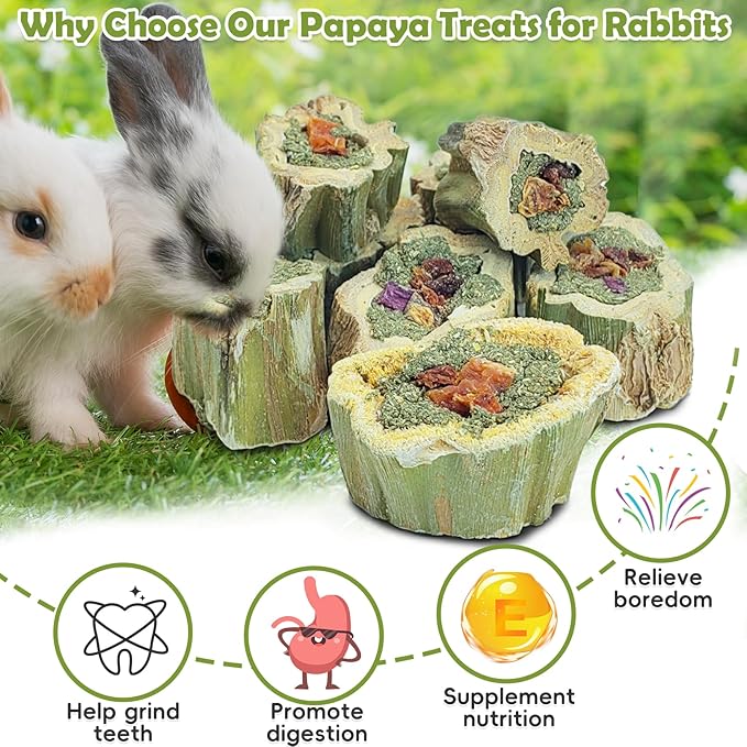 Fhiny Rabbit Chew Toys Natural Baked Papaya Wood Bunny Molar Treats Contain Alfalfa Grass Apple Carrot and Purple Sweet Potato Filling for Hamsters Guinea Pigs Chinchillas Teeth Grinding(0.44 lb)-PurrikoPets