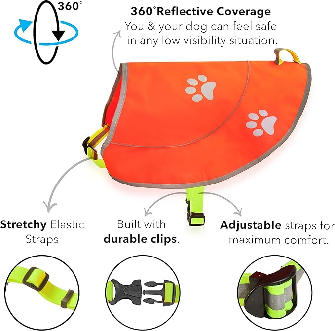 Dog Reflective Vest - Comfortable Jacket Safety Hunting, High Visibility for Dogs with Elastic Straps and Clasp Closure-Orange, Medium-PurrikoPets