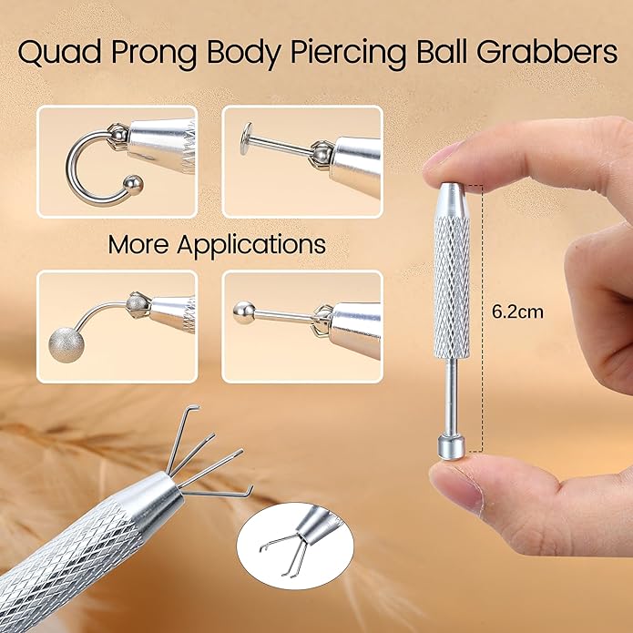 Piercing Taper Ball Grabber Tool for Changing Jewelry - 14G 16G 18G 20G Stainless Steel Flat Back Earrings Applicator Tool Threadless Insertion Pin Thread Body Piercing Kit for Ear Nose Lip