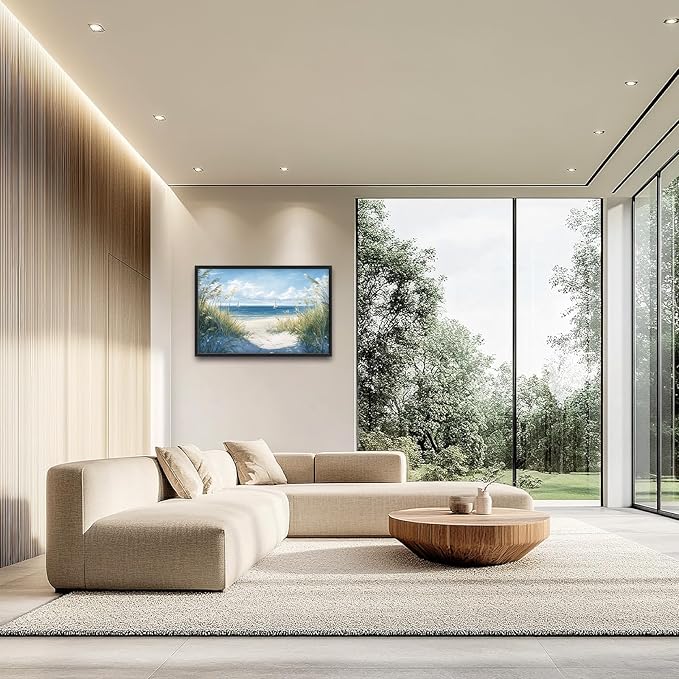 Framed Large Beach Wall Art for Living Room, Oversized Coastal Nautical Wall Decor Sailboat Canvas Seaside Pictures Modern Artwork Home Decoration for Living Room Bedroom Office 36"x24"-PurrikoPets