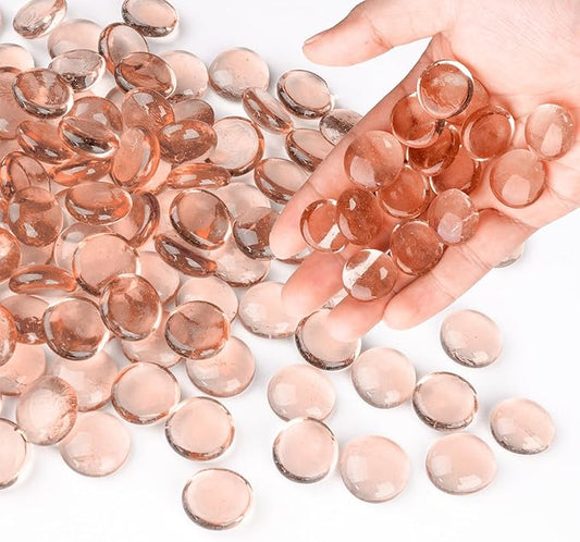 Glass Marbles, 0.97 LB Transparent and Smooth Flat Glass Beads for Vases, Mosaic Gem Pebbles for Aquarium Decor, Floral Arrangements, Mancala Stones, Vase Filler and Crafts, Pink-PurrikoPets