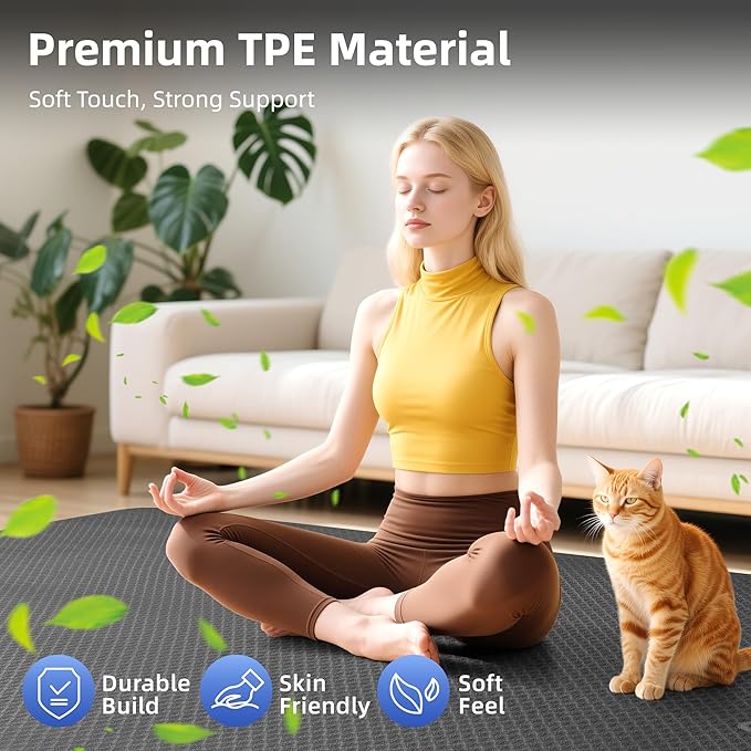Extra Large Yoga Mat - 72"x35", 72"x48", 78"x57" - Wide TPE Exercise Mat for Home, Stretching, Couples & Family Workouts - 6-12mm Thick, Non-Slip & Waterproof - with Carry Bag and Straps-PurrikoPets