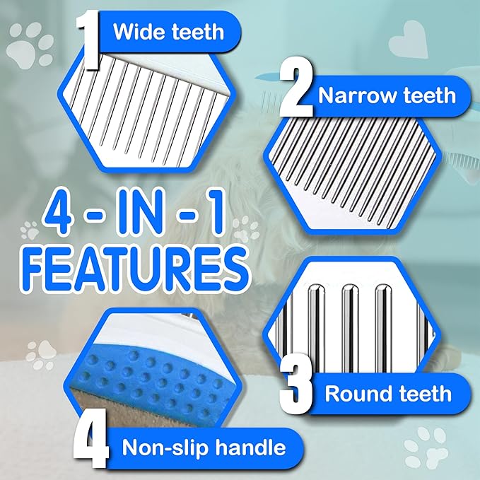 Dog Grooming Comb for Matting – Metal Dematting Comb with Stainless Steel Teeth & Non-Slip Handle (Style 1)-PurrikoPets