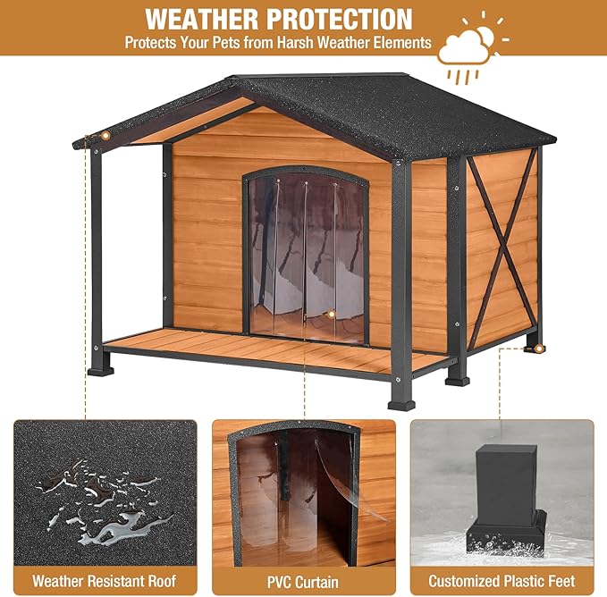 Extra Large Dog House Outdoor Weatherproof, Strong Metal Chew Proof Frame Dog Kennel for Small Medium Large Dogs-PurrikoPets