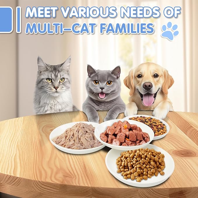 6 Pack Cat Food Bowl, Ceramic Cat Bowls, Anti Whisker Fatigue Cats Bowl,5.5 Inches Shallow Wide Kitten Plates for Food and Water (White)-PurrikoPets