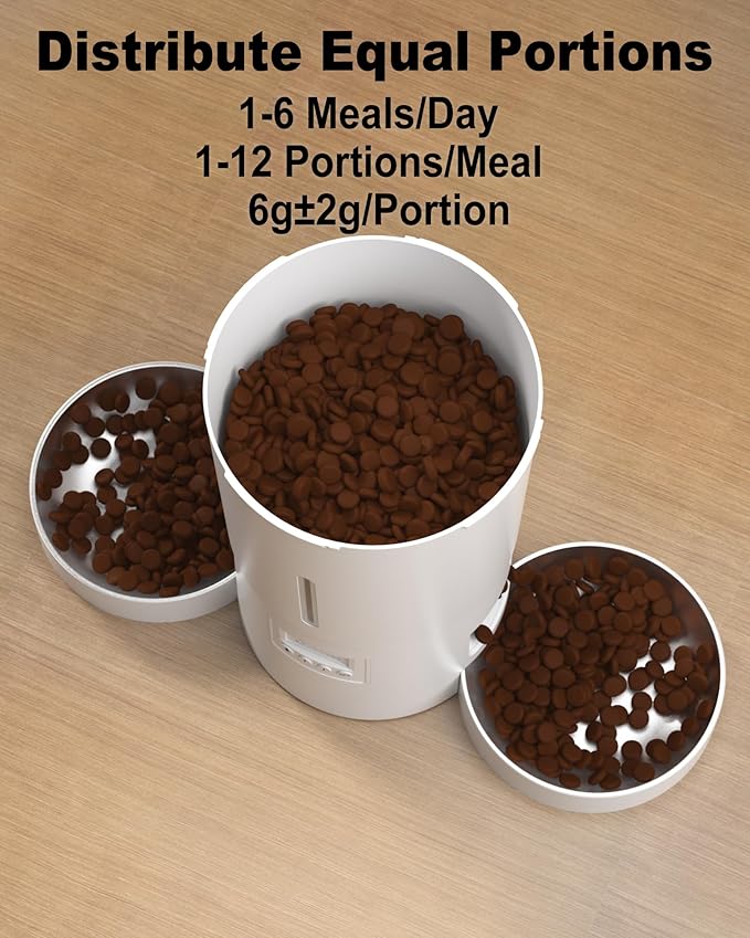 Dual Automatic Cat Feeder 2 Cats,6 Meals/Day,12 Portions/Meal,4.2L Dual Power Double Bowls Feeder,Dry Food Auto Pet Dispenser,10S Voice Record,Flexible Schedule Timer(White,Stainless Dual Bowls)-PurrikoPets