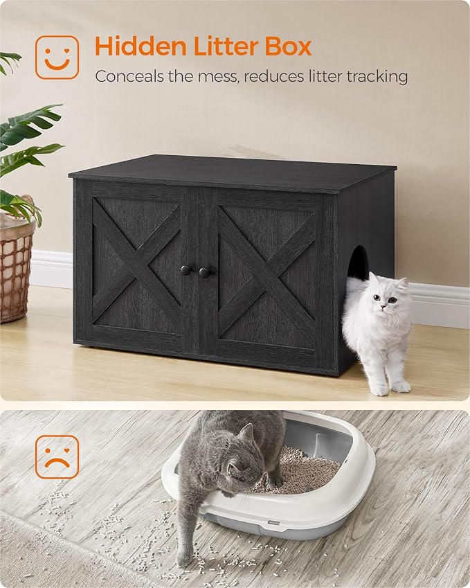Feandrea Cat Litter Box Enclosure, Litter Box Furniture Hidden with Removable Divider, Indoor Cat House, End Table, 31.5 x 20.9 x 19.7 Inches, Ink Black UPCL002B01-PurrikoPets