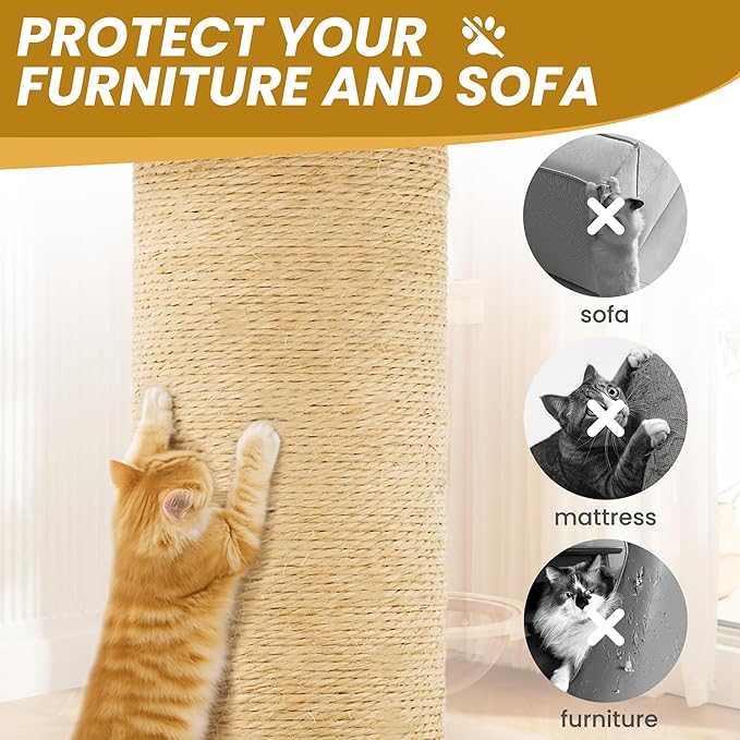 59in Large Cat Tree Tower for Indoor Cats with Soft Plush Hang Ball, Two Condos, Sisal Scratch Posts & Rope Play for Kittens/Adult Cats, New Beige-PurrikoPets