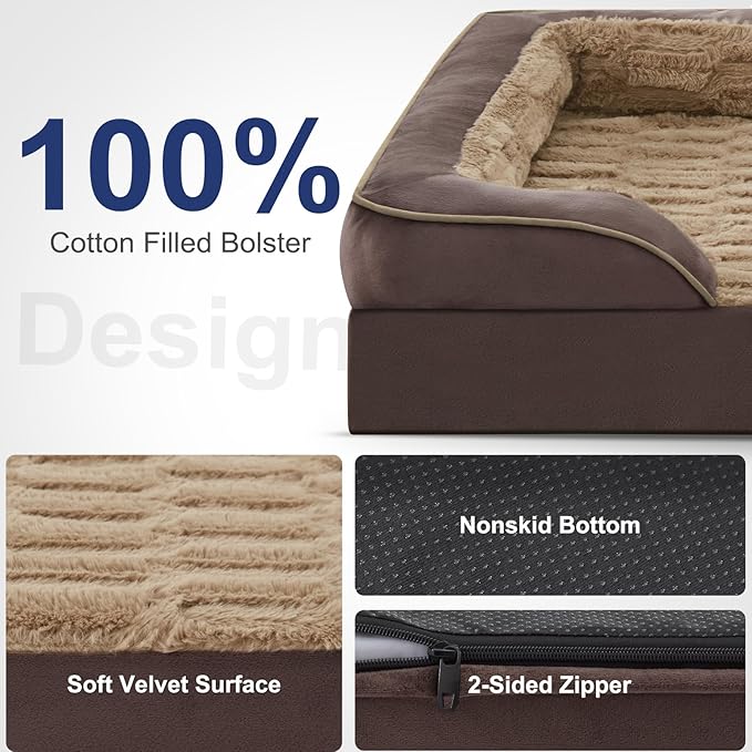 FURTIME Orthopedic Dog Bed for Medium Dogs - Washable Dog Sofa Beds Medium, Supportive Foam Pet Bed with Removable Washable Cover, Waterproof Lining and Nonskid Bottom, Khaki-PurrikoPets