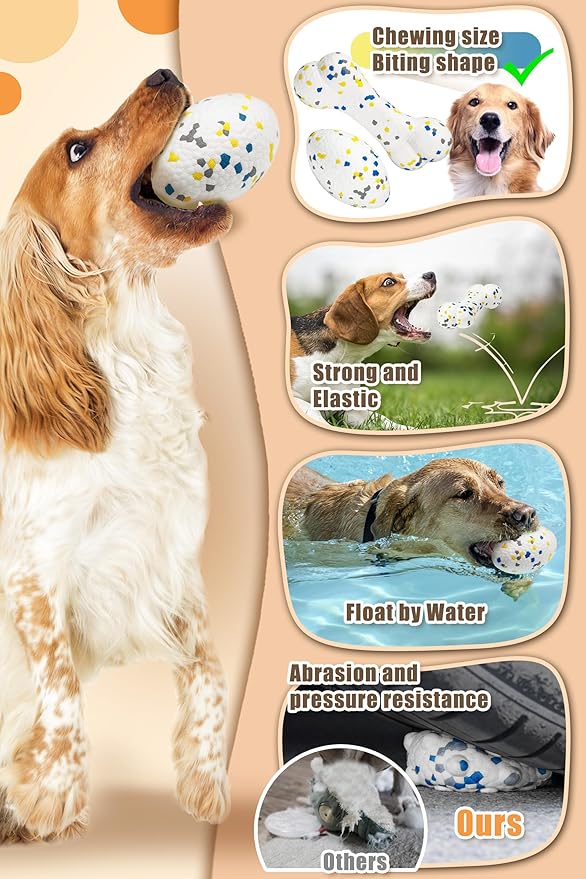 4.72" Indestructible Large Rugby Balls for Aggressive Chewers Durable Olive Bouncy Interactive Football Toy for Dogs Fetch Game Lightweight Floating Outdoor Training, White-PurrikoPets