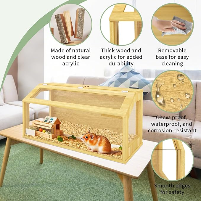40" Large Hamster Cage, Chewproof Gerbil Cages and Habitats, Openable Top Roof Window with Silencing Pad, Wooden Guinea Pig Cage for Small Animals, Dwarf and Syrian Hamster, 40 x 20 x 20 Inches-PurrikoPets