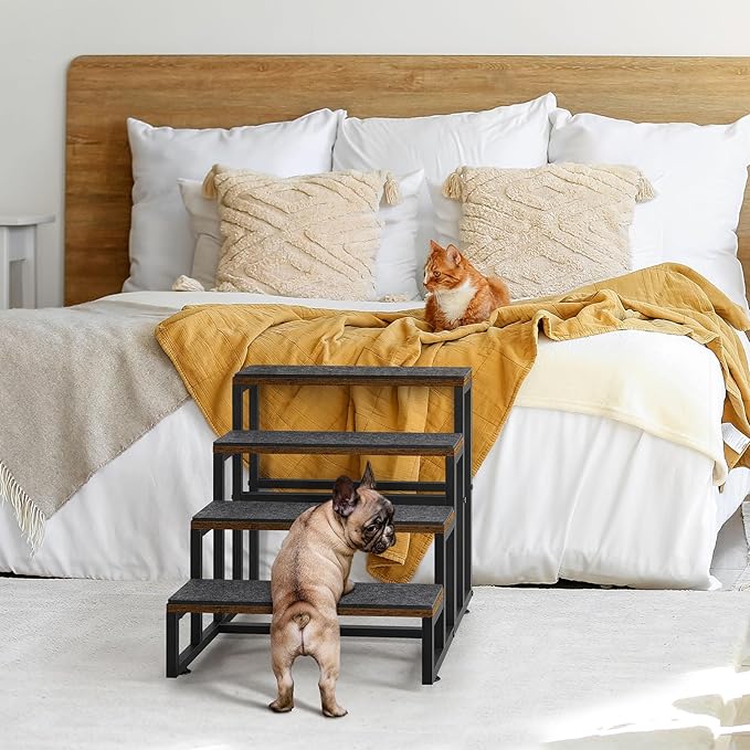 Dog Stairs for High Beds 4 Steps Dog Stairs for Small Medium Dogs Pet Stairs/Steps for Puppy, Cats, and Dogs, Easy to Walk on Dog Step for Beds and Cars-PurrikoPets